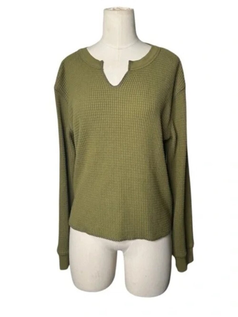 MADEWELL Waffle Split Neck Crop T-shirt In Vintage Moss Sz M - Picture 2 of 7